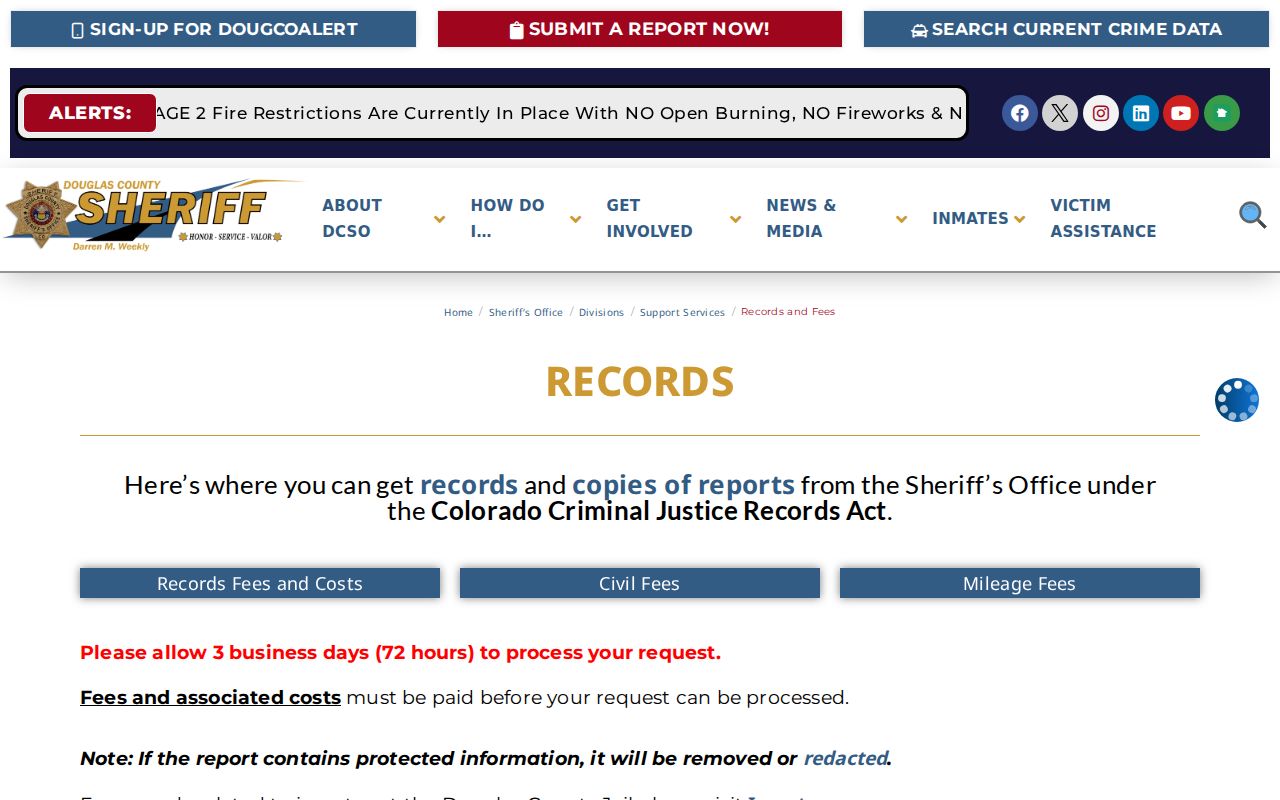 Douglas County arrest lookup fees and record types