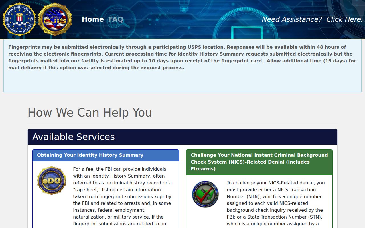 Douglas County criminal history FBI identity history portal