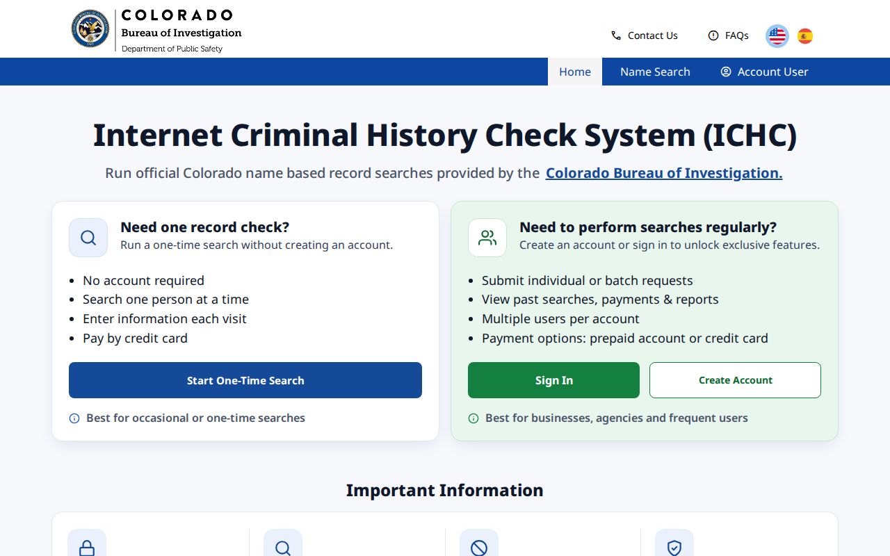 Douglas County criminal history ICHC search interface