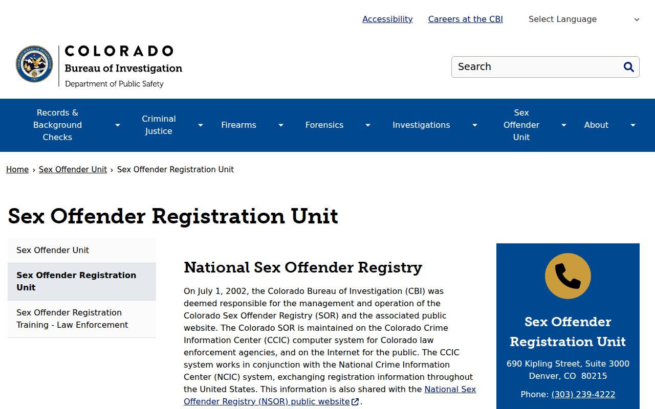 CBI registration information for Douglas County sex offender searches